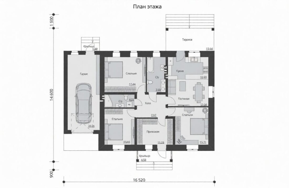 Н-87 . Жилой дом с гаражом и террасой. 14,6 x 16,5 м. — фото 5