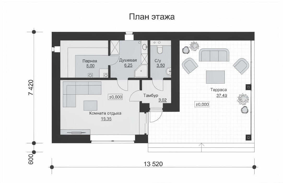 Б-09. Баня с террасой 7,4 x 13,5 метров. — фото 5