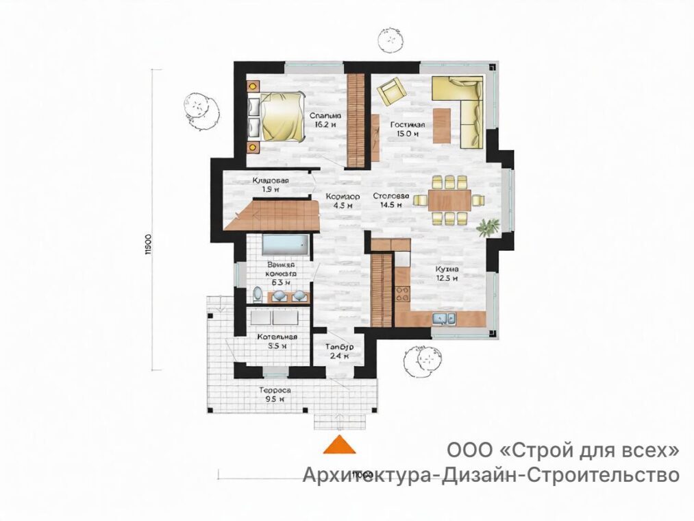ПД-16 Коттедж с четырьмя спальнями 11,4*11 м. — фото 8