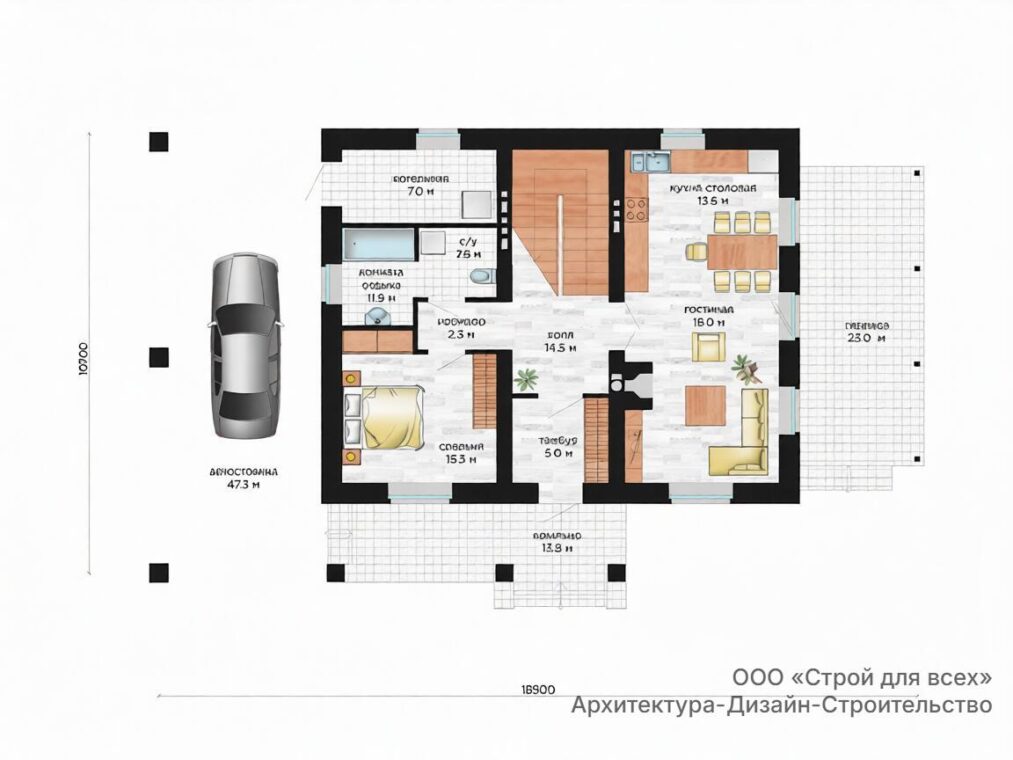 ПД-14 Коттедж с четырьмя комнатами 18,8*10,6 м. — фото 3