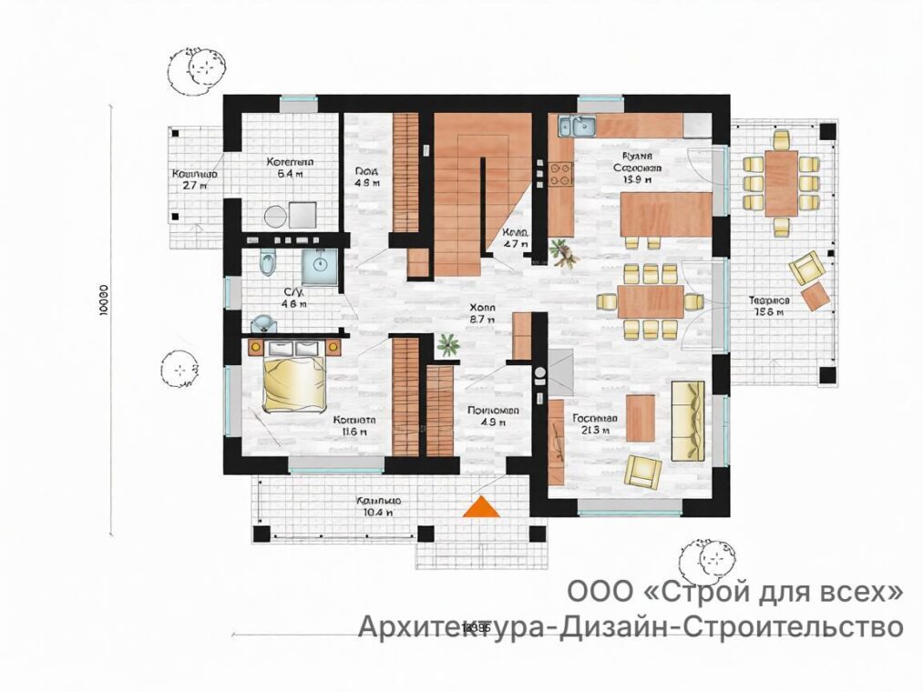 ПД-12 Коттедж с четырьмя спальнями 14*10 м. — фото 2