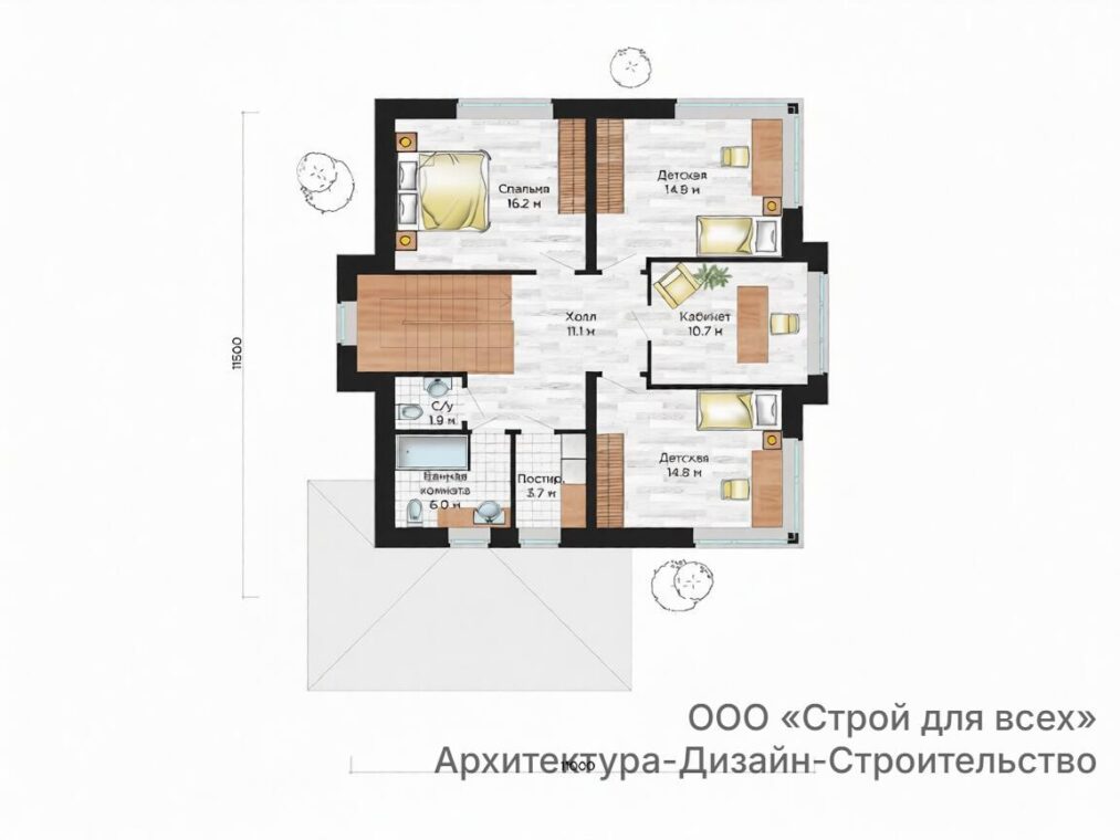 ПД-16 Коттедж с четырьмя спальнями 11,4*11 м. — фото 9
