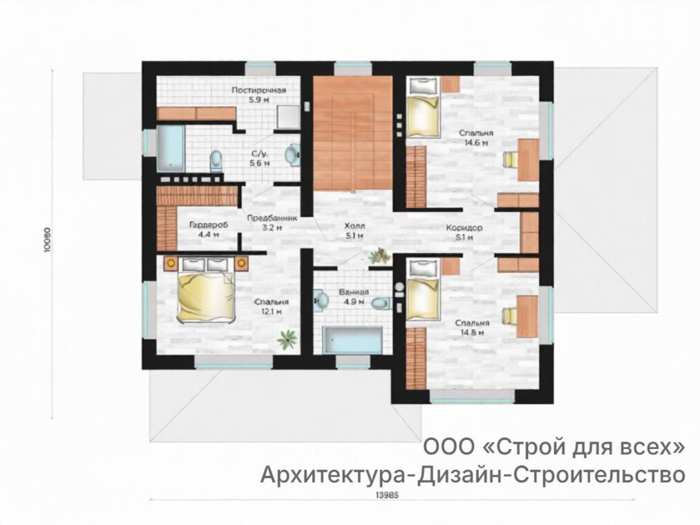 ПД-12 Коттедж с четырьмя спальнями 14*10 м. — фото 3
