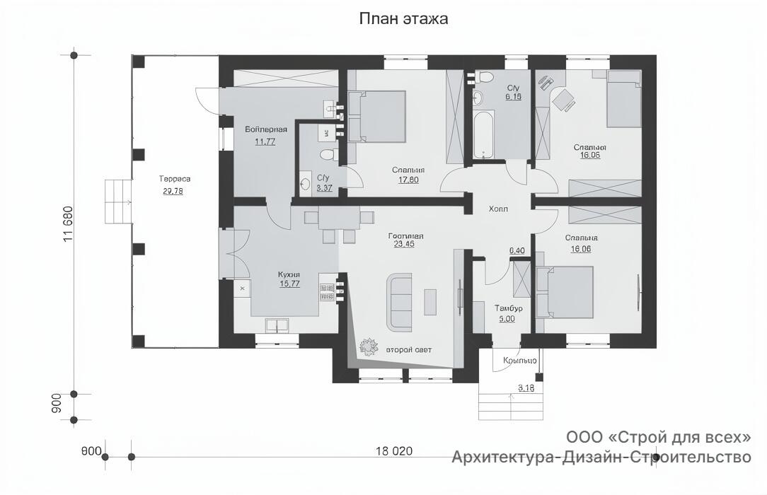 РД-354 Дом с террасой и вторым светом 11,7 x 18 м — фото 5