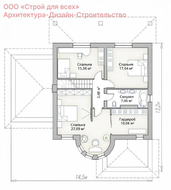 ПД-21 Особняк с четырьмя спальнями и гаражом 14,5 * 13,2 м. — фото 8