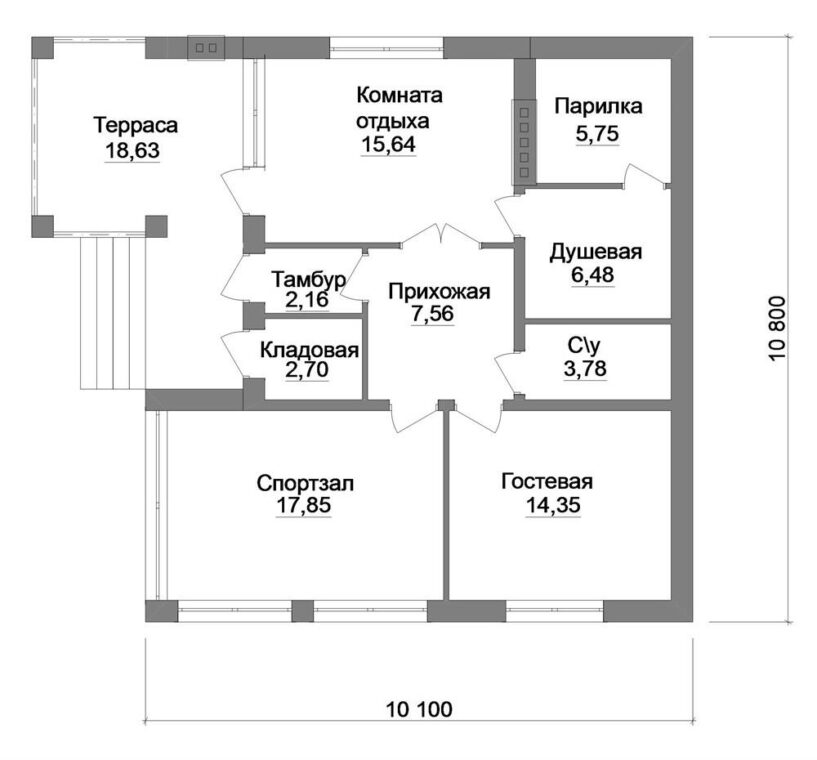 Б-39 Банный комплекс со спорт-залом и террасой 12.2.x 10.8 м — фото 2