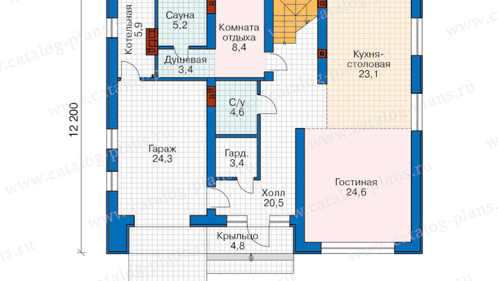 К-721 Коттедж с тремя спальнями и сауной 14.2×12.2 м. — фото 3