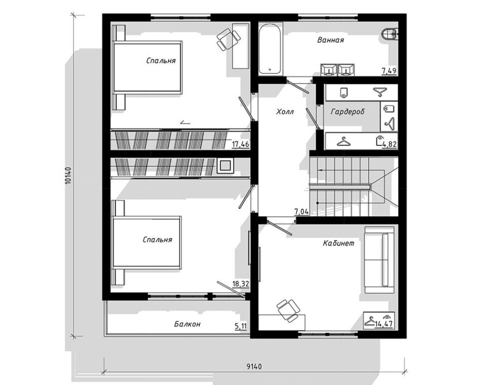 КР-12. Двухэтажный дом с пятью комнатами 11*11 м. — фото 3