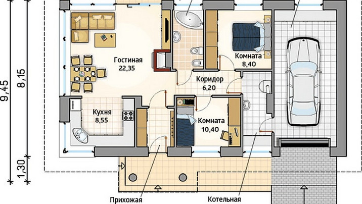 РФ-220 Дом с гаражом и тремя комнатами 14.90×9.45 и. — фото 7