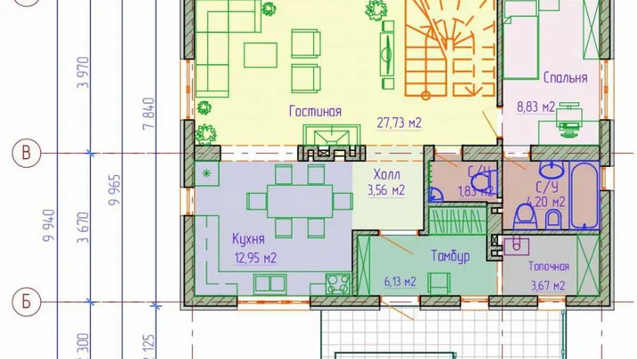 К-005 Мансардный дом с четырьмя спальнями 9.5*10.4 м. — фото 8