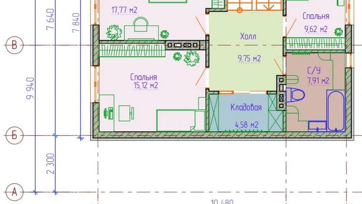 К-005 Мансардный дом с четырьмя спальнями 9.5*10.4 м. — фото 9