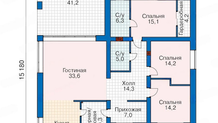 Е-162 Одноэтажный дом с террасой в стиле хай-тек 15.18×15 м — фото 3