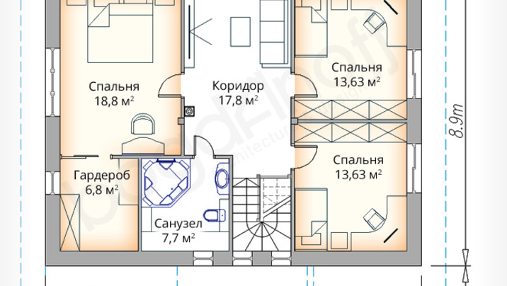 К-22 Коттедж с четырьмя спальнями и сауной 11,55*13,2 м. — фото 10
