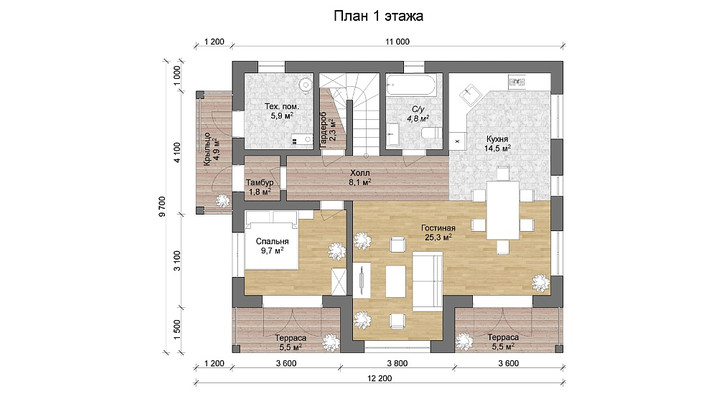 СБ-01. Коттедж с шестью спальнями и мансардой 11×10 м. — фото 5