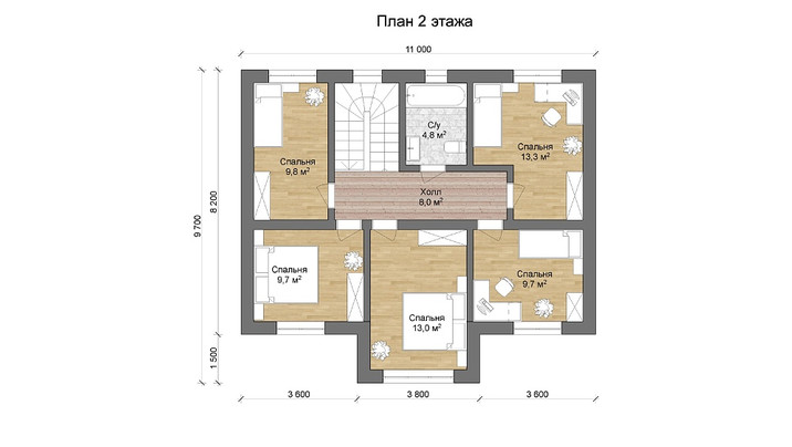 СБ-01. Коттедж с шестью спальнями и мансардой 11×10 м. — фото 6