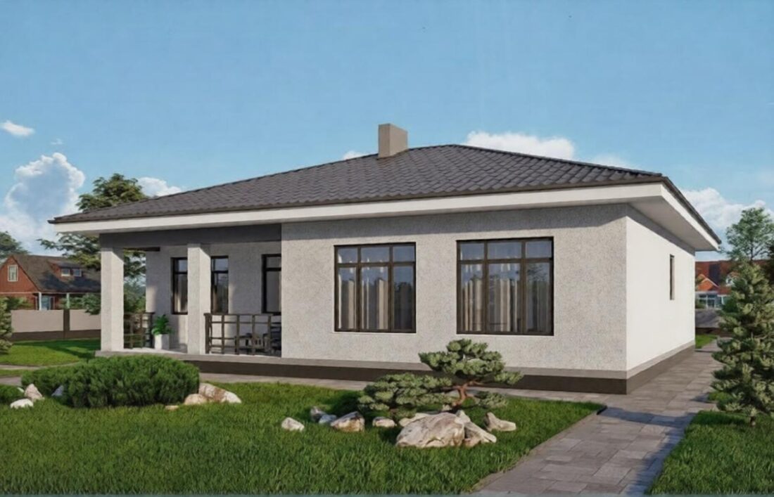 А-77 Дом с тремя спальнями и террасой 13.95м×14.16 м. — фото 1