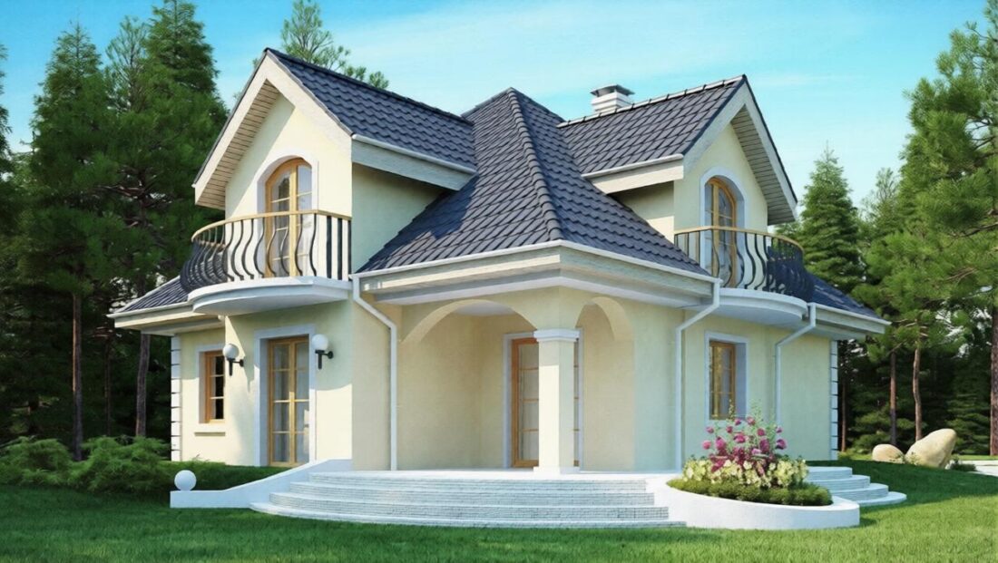 ТВ-77. Коттедж с четырьмя спальнями и мансардой 11.90*10 м. — фото 1