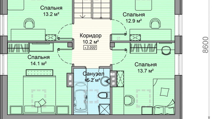 ДЛ- 55 Коттедж с пятью спальнями и балконом 10.10* 8,60 м. — фото 5