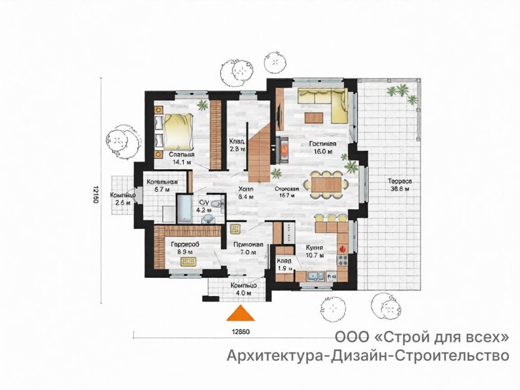 ПД-19 Коттедж с четырьмя комнатами 12,2*11,8 м. — фото 5