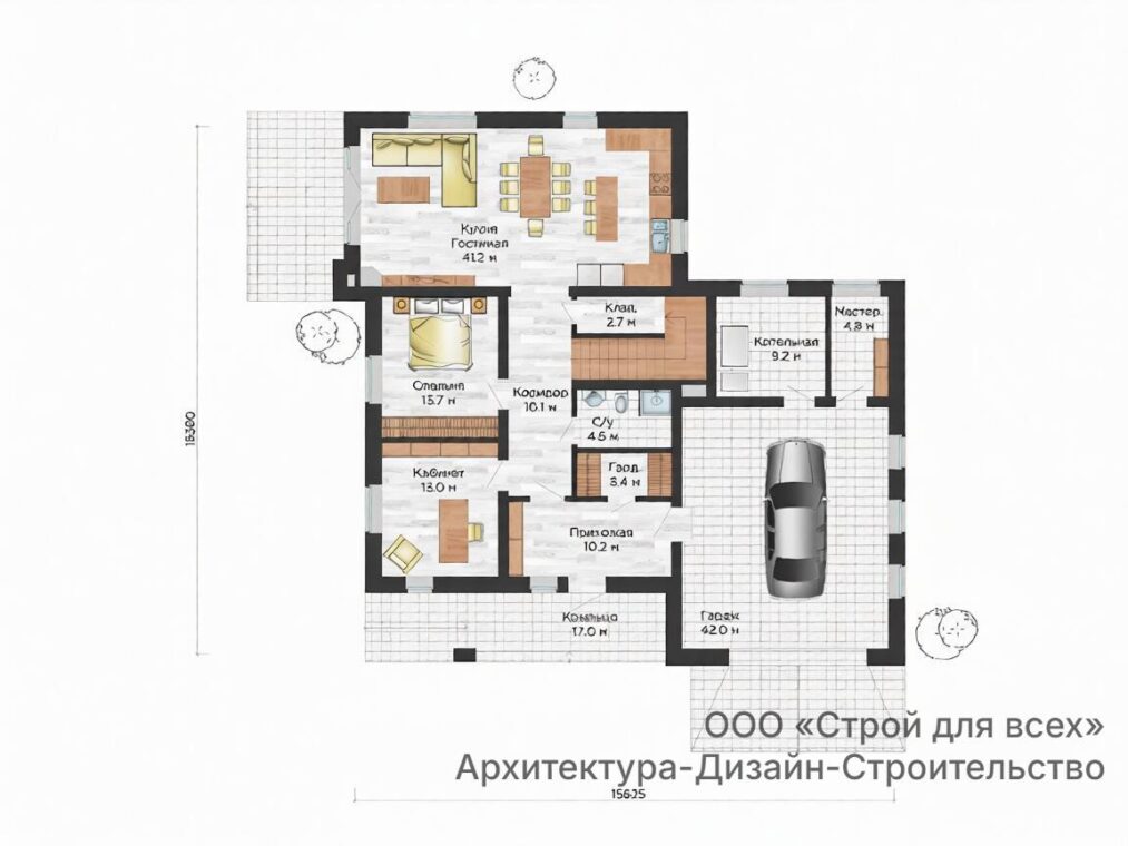 ПД-15 Особняк с тремя спальнями, кабинетом и гаражом 15,6 м x 15,4 м. — фото 4
