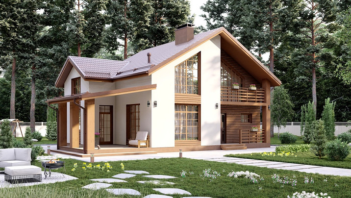 ПН-299. Коттедж с четырьмя спальнями и мансардой 13×9 м. — фото 1