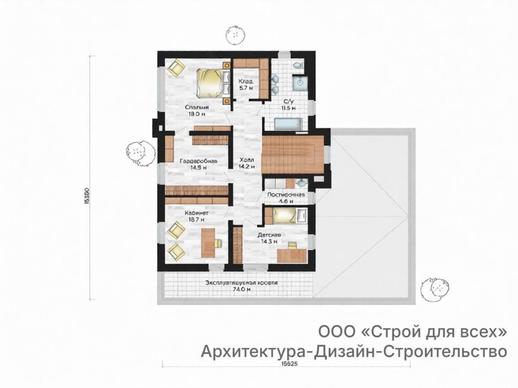 ПД-15 Особняк с тремя спальнями, кабинетом и гаражом 15,6 м x 15,4 м. — фото 5