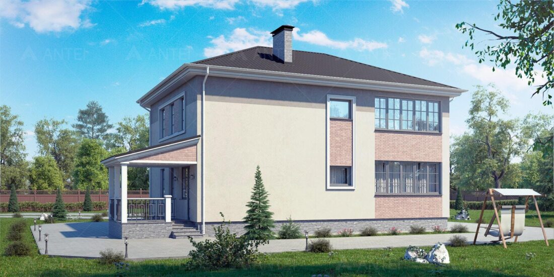 РП-011 Двухэтажный дом с гаражом, террасой. 11.40*12.80 метров — фото 2