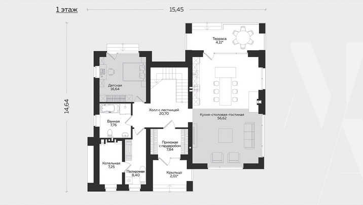 СП-011 Двухэтажный дом с тремя спальнями 14.6*15.4 м. — фото 3