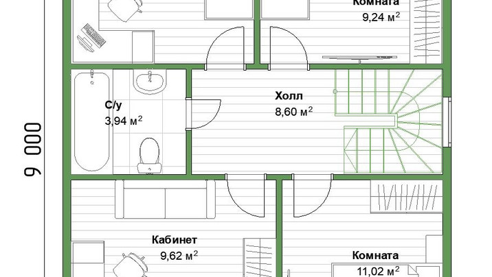 КР-06. Коттедж с мансардой и пятью спальнями 7*9 м. — фото 3