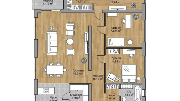 К-44 Коттедж с тремя комнатами и террасой 18*11.9 м. — фото 5
