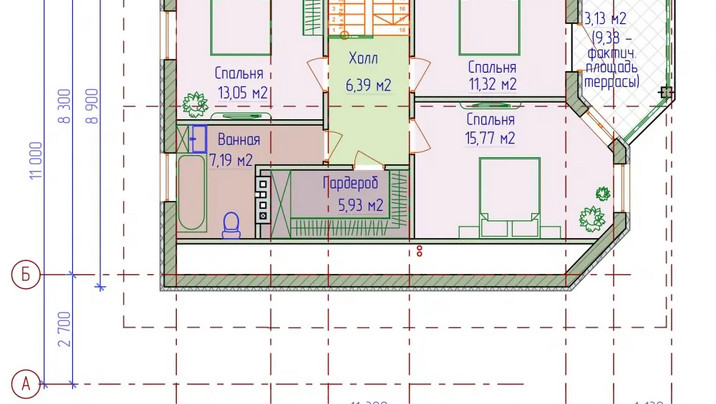 К-004 Мансардный дом с четырьмя спальнями 11*12.2 м. — фото 8