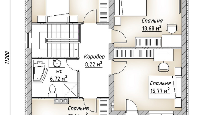 В-55 Коттедж с пятью спальнями и мансардой 11.2*9.9 метров — фото 6
