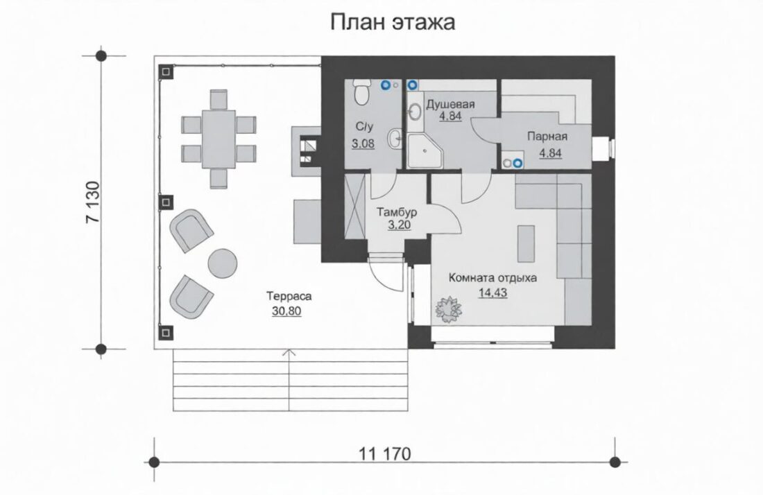 ПН-011 Баня с террасой и комнатой отдыха 7,1 x 11,2 м — фото 5