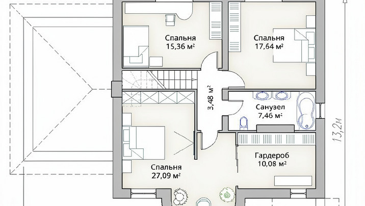 ПД-21 Особняк с четырьмя спальнями и гаражом 14,5 * 13,2 м. — фото 8