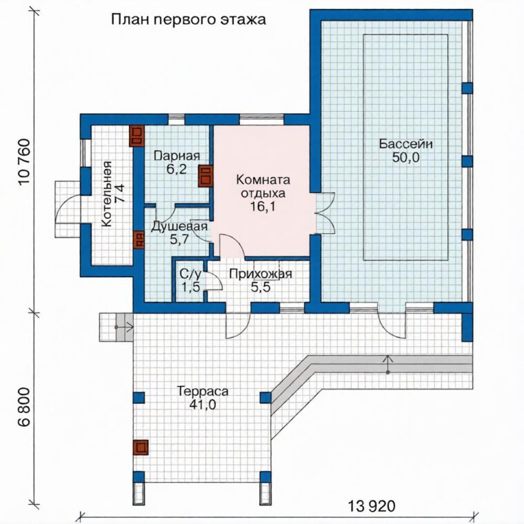 Ф-74 Банный СПА-комплекс с бассейном 13.92×10.76 м — фото 2