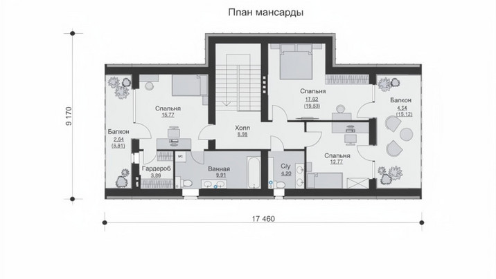БХ-012 Барнхаус с пятью спальнями и мансардой 10,9 x 18,5 м. — фото 6