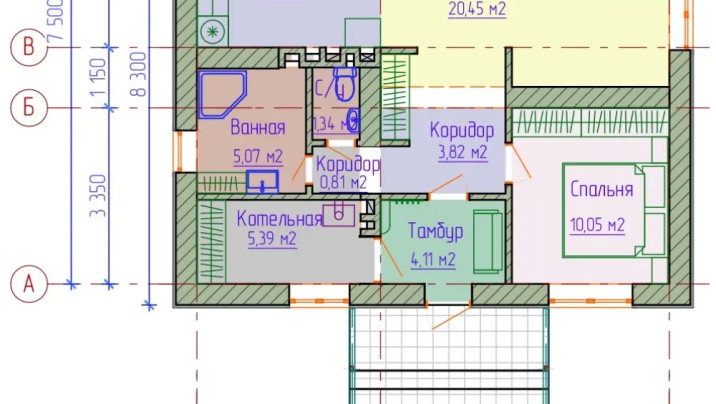 МК-01 Загородный дом с двумя спальнями 9.8*8.3 метров — фото 6
