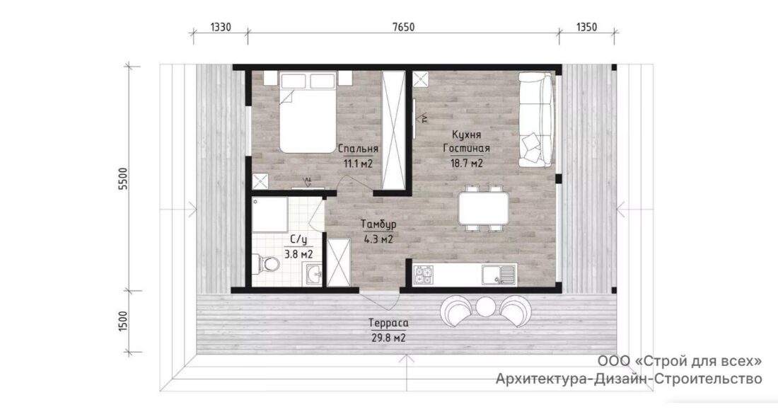 ЕН-99 Барнхаус с отделкой и двумя спальнями 5,5х7,5 м. — фото 3