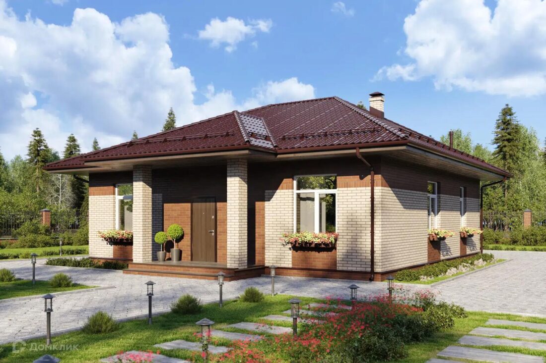 ВП-012 Одноэтажный дом с тремя спальнями 11.1*12.4 м. — фото 1