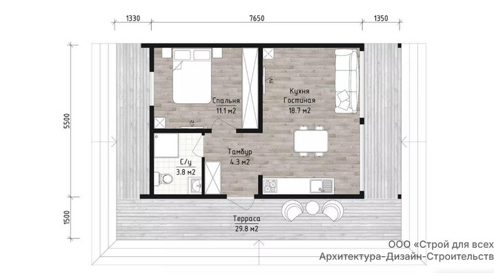 ЕН-99 Барнхаус с отделкой и двумя спальнями 5,5х7,5 м. — фото 3