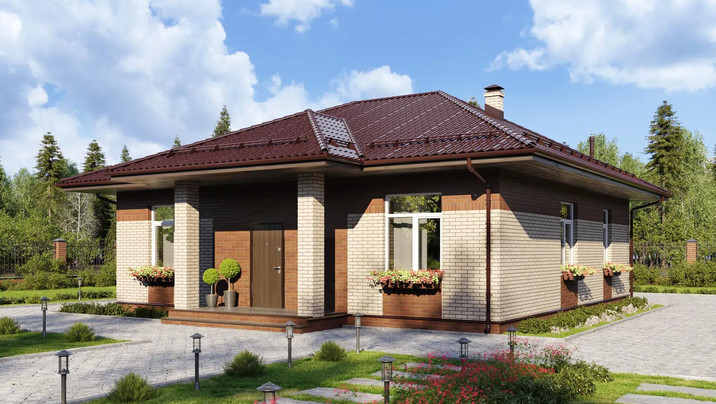 ВП-012 Одноэтажный дом с тремя спальнями 11.1*12.4 м. — фото 1