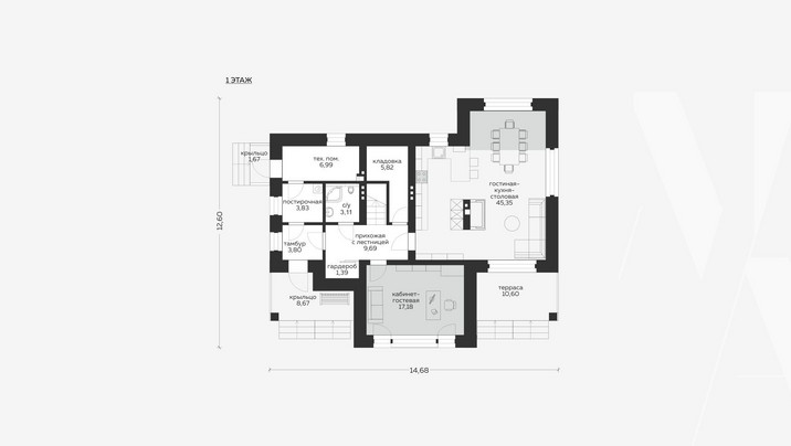 СП-012 Двухэтажный дом с тремя спальнями 14 *12 м. — фото 2