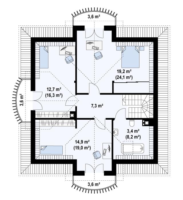 ТВ-77. Коттедж с четырьмя спальнями и мансардой 11.90*10 м. — фото 8