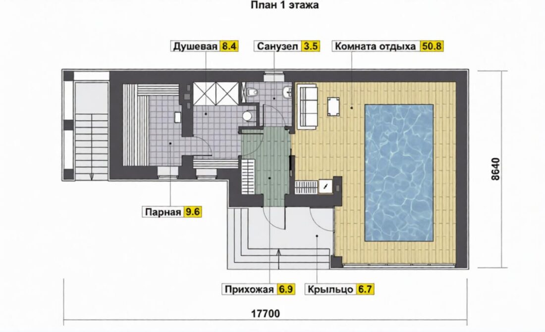 C-9 СПА -комплекс с бассейном и спорт-залом 17.7 *8.7 м. — фото 4