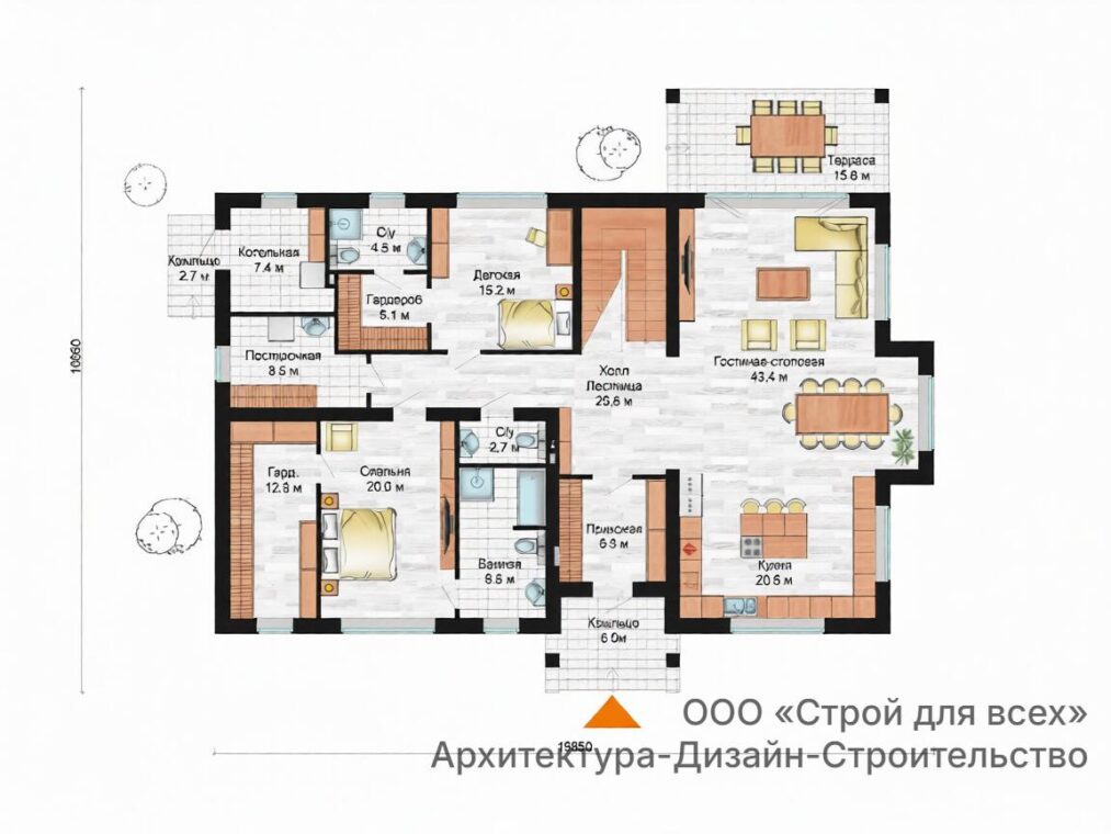 ПД-24 Коттедж с мансардой и четырьмя комнатами 19,9 м х 16,7 м. — фото 5