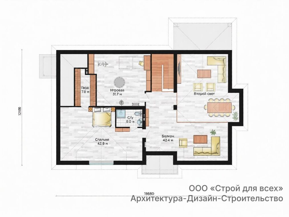 ПД-24 Коттедж с мансардой и четырьмя комнатами 19,9 м х 16,7 м. — фото 6