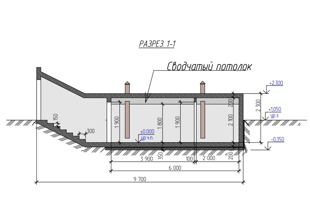 Проект заглубленного погреба 6*3 метров с тамбуром. — фото 2